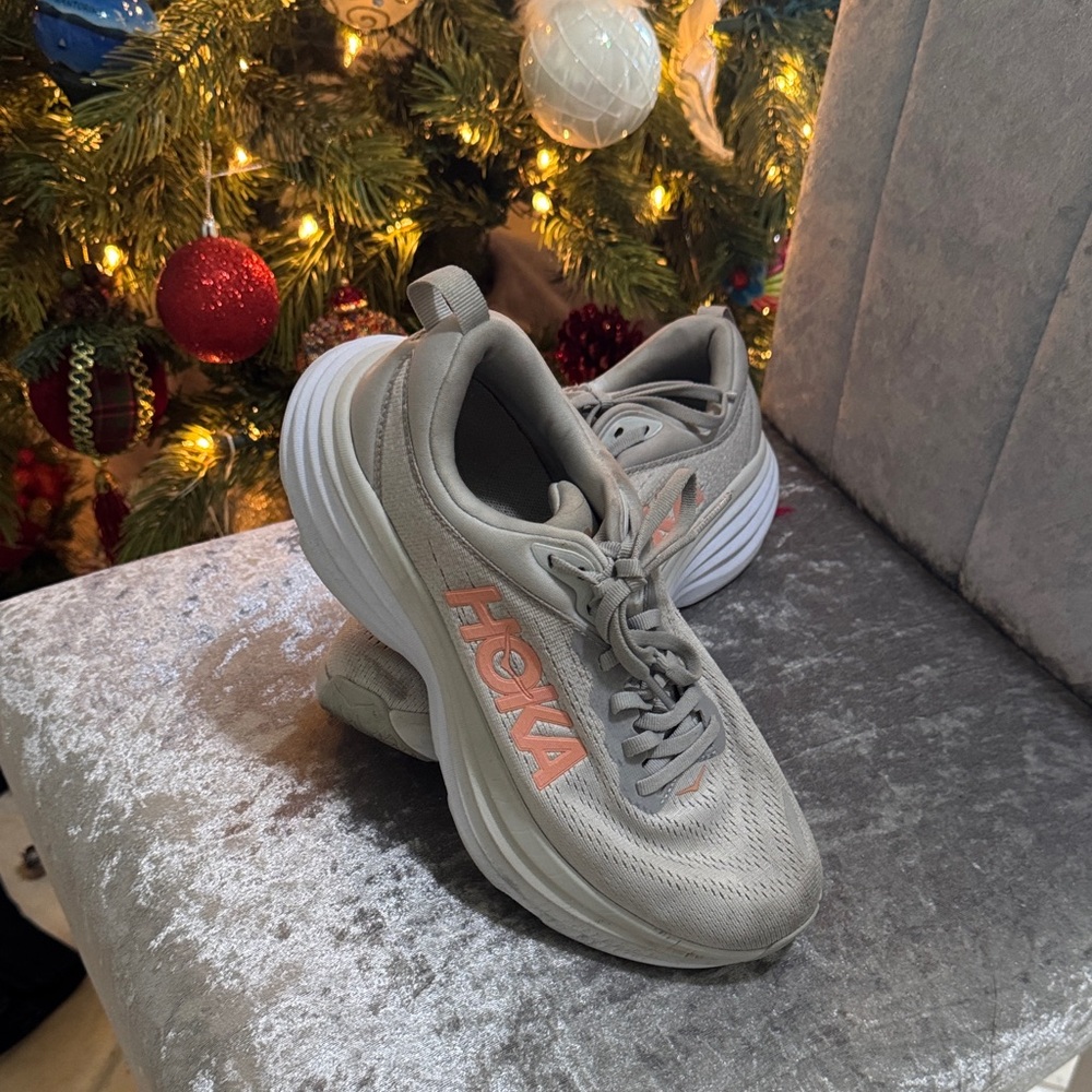 Hoka Women's Bondi 8 Grey/Orange Sneakers-Size 7